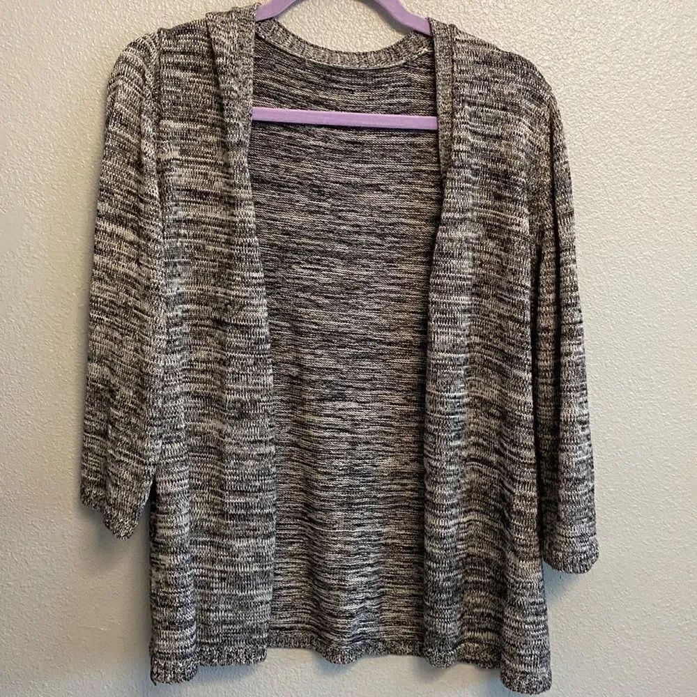 Heathered grey open cardigan 3/4 sleeve(silk blend)- Size large